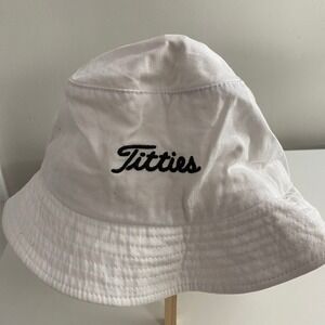 Spencer's Titties Bucket Hat Women OSFM White Good Script Embroidery